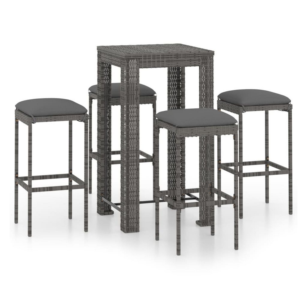 vidaXL Gartenlounge-Set 5-tlg. Gartenbar-Set mit Kissen Poly Rattan Grau, (5-tlg) von vidaXL