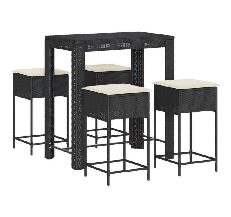 vidaXL Gartenlounge-Set 5-tlg. Gartenbar-Set mit Kissen Schwarz Poly Rattan, (5-tlg) von vidaXL