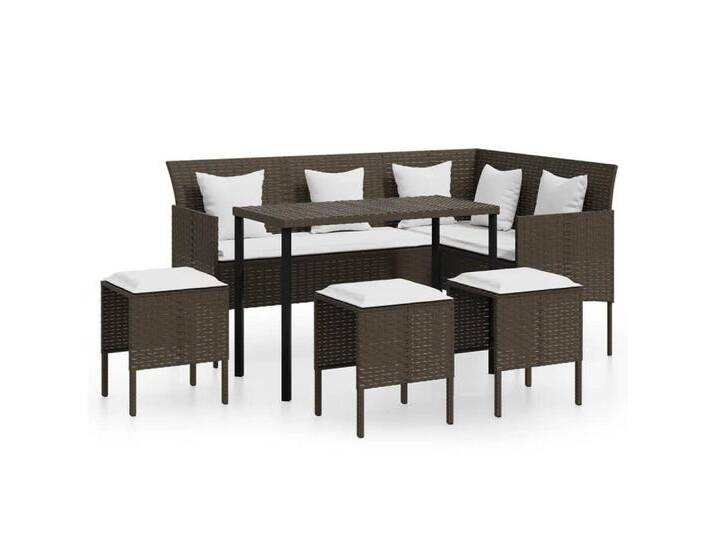 vidaXL Gartenlounge-Set 5-tlg. Sofagarnitur in L-Form mit Kissen Poly Rattan Braun, (1-tlg), braun, Braun von vidaXL
