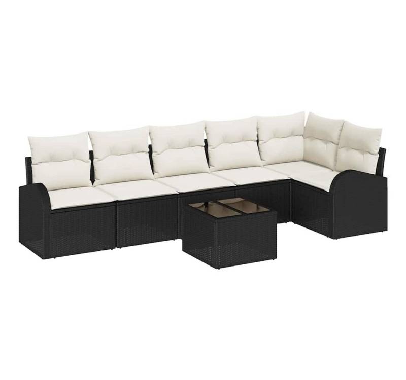 vidaXL Gartenlounge-Set Sofa Set mit Kissen 7 pcs Schwarz und Weiß Poly-Rattan, (7-tlg) von vidaXL