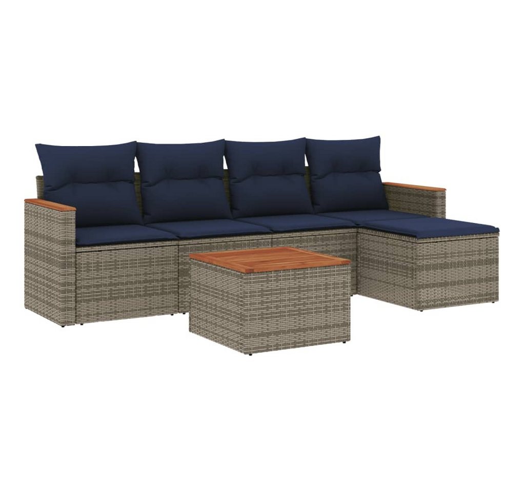 vidaXL Gartenlounge-Set 6-teiliges Gartensofa-Set mit Kissen, grau, Polyrattan, (1-tlg) von vidaXL