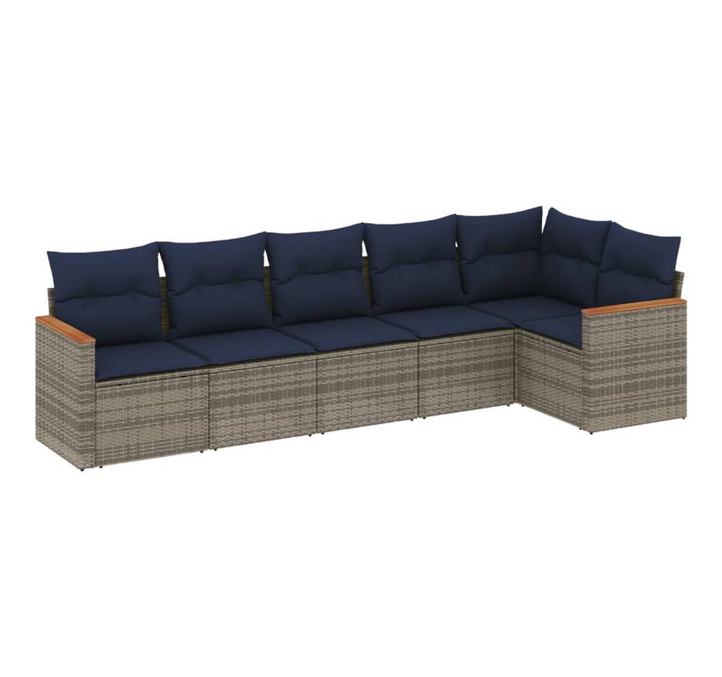 vidaXL Gartenlounge-Set 6-teiliges Gartensofa-Set mit Kissen, grau, Polyrattan, (1-tlg) von vidaXL