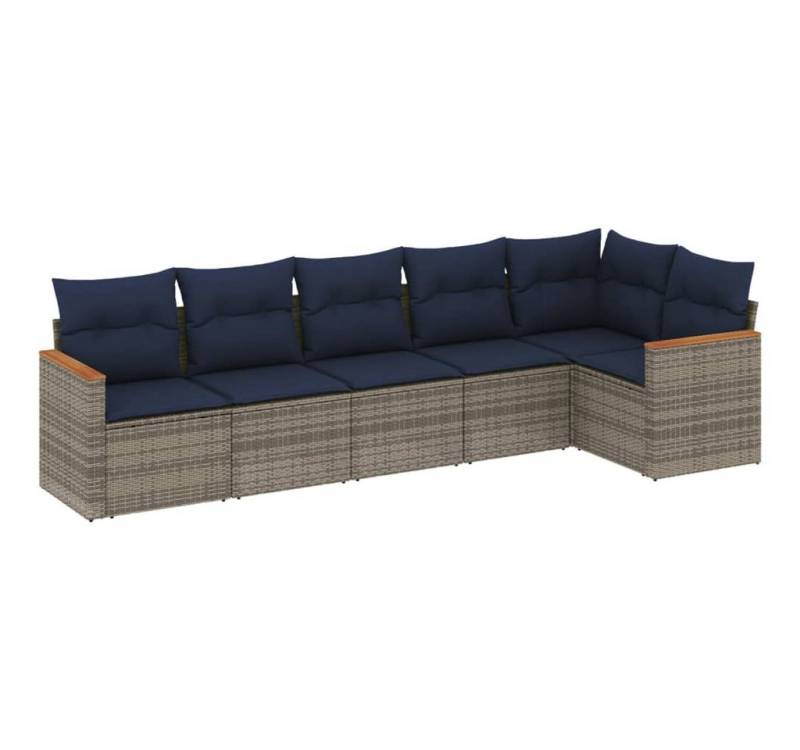 vidaXL Gartenlounge-Set 6-teiliges Gartensofa-Set mit Kissen, grau, Polyrattan, (1-tlg) von vidaXL