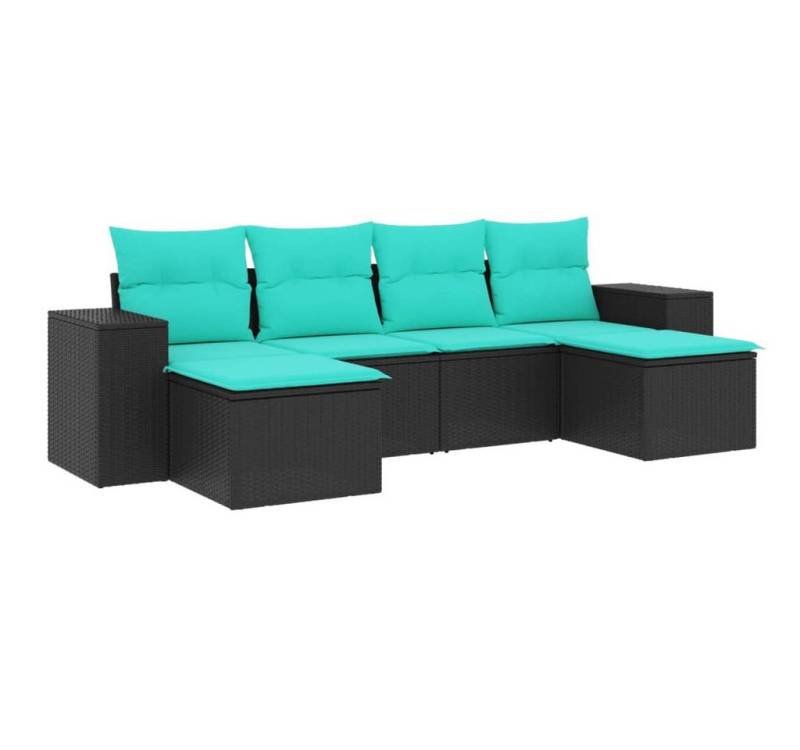 vidaXL Gartenlounge-Set 6-teiliges Gartensofa-Set mit Kissen, schwarzes Polyrattan, (1-tlg) von vidaXL