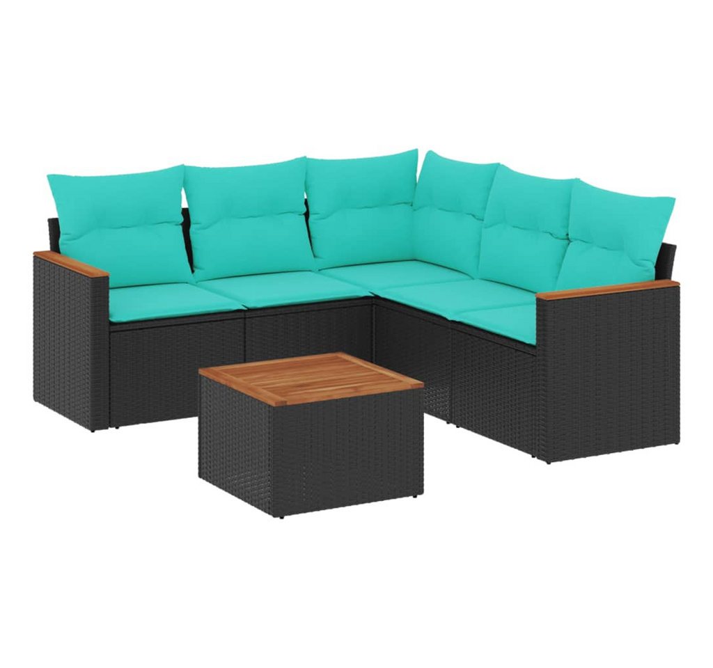 vidaXL Gartenlounge-Set 6-teiliges Gartensofa-Set mit Kissen, schwarzes Polyrattan, (1-tlg) von vidaXL