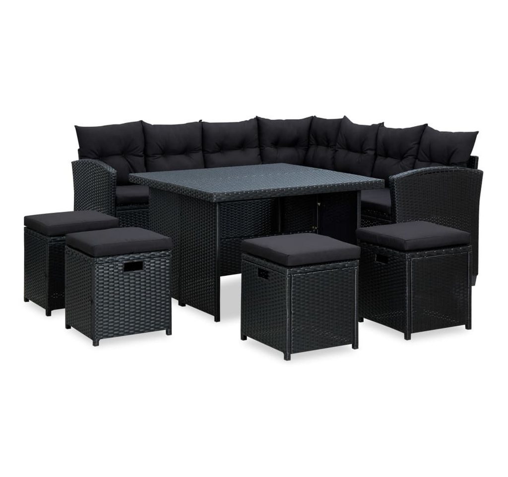 vidaXL Gartenlounge-Set 6-tlg. Garten-Lounge-Set mit Auflagen Poly Rattan Schwarz, (6-tlg) von vidaXL