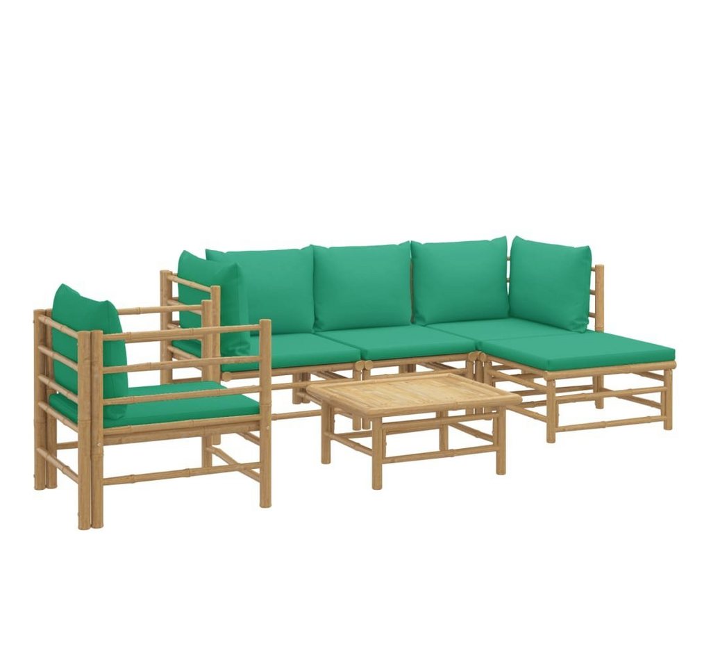 vidaXL Gartenlounge-Set 6-tlg. Garten-Lounge-Set mit Grünen Kissen Bambus, (1-tlg) von vidaXL