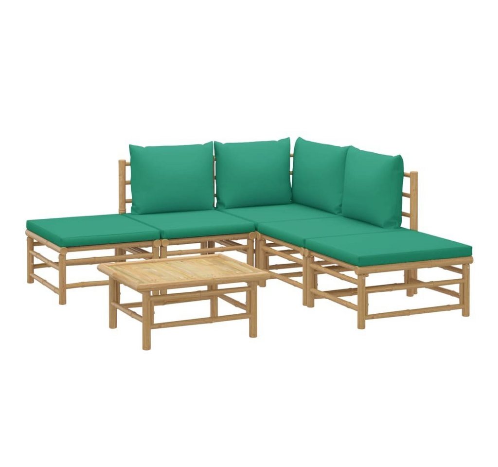 vidaXL Gartenlounge-Set 6-tlg. Garten-Lounge-Set mit Grünen Kissen Bambus, (1-tlg) von vidaXL