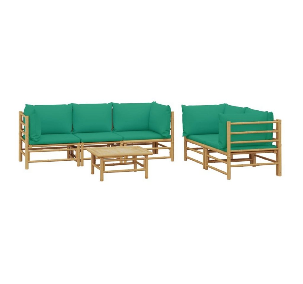 vidaXL Gartenlounge-Set 6-tlg. Garten-Lounge-Set mit Grünen Kissen Bambus, (1-tlg) von vidaXL