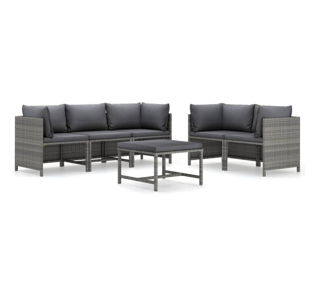 vidaXL Gartenlounge-Set 6-tlg. Garten-Lounge-Set mit Kissen Poly Rattan Grau, (1-tlg) von vidaXL