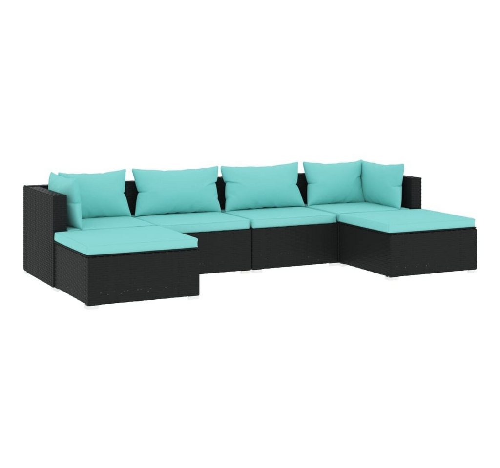 vidaXL Gartenlounge-Set 6-tlg. Garten-Lounge-Set mit Kissen Poly Rattan Schwarz, (1-tlg) von vidaXL