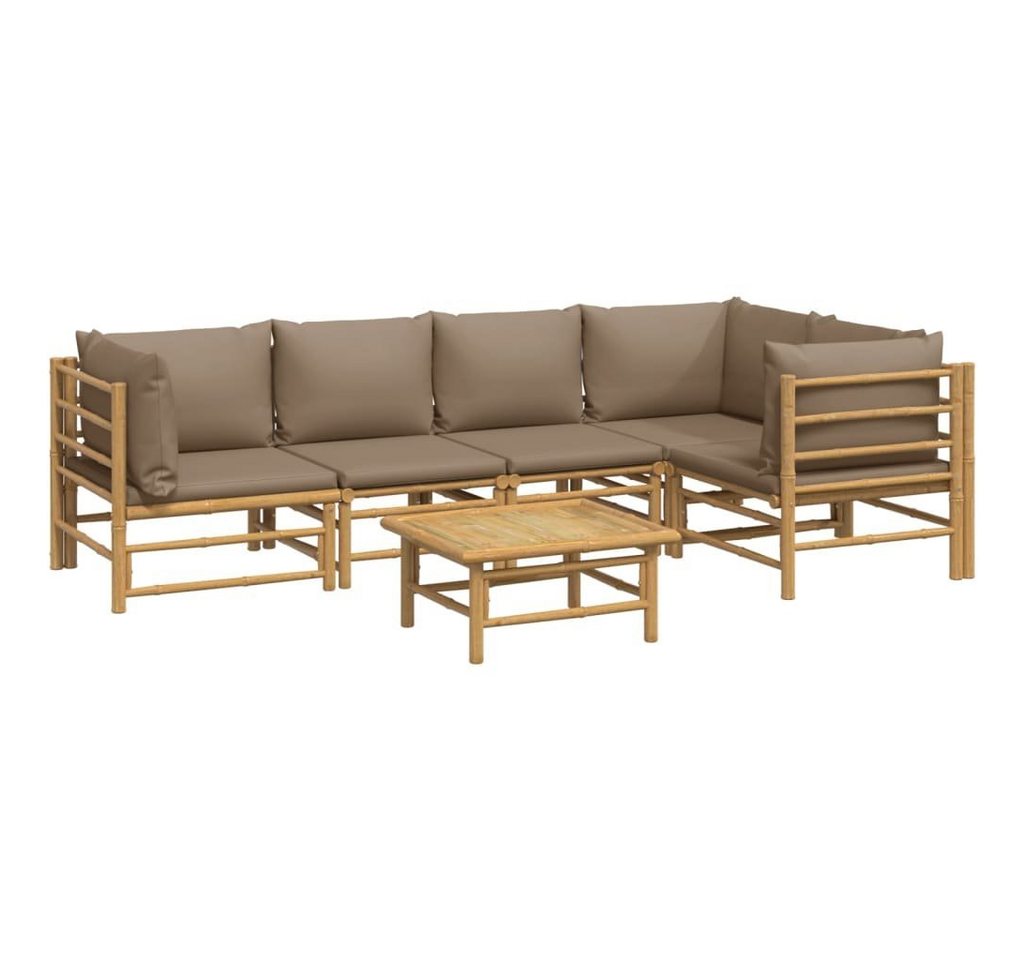 vidaXL Gartenlounge-Set 6-tlg. Garten-Lounge-Set mit Kissen Taupe Bambus, (1-tlg) von vidaXL