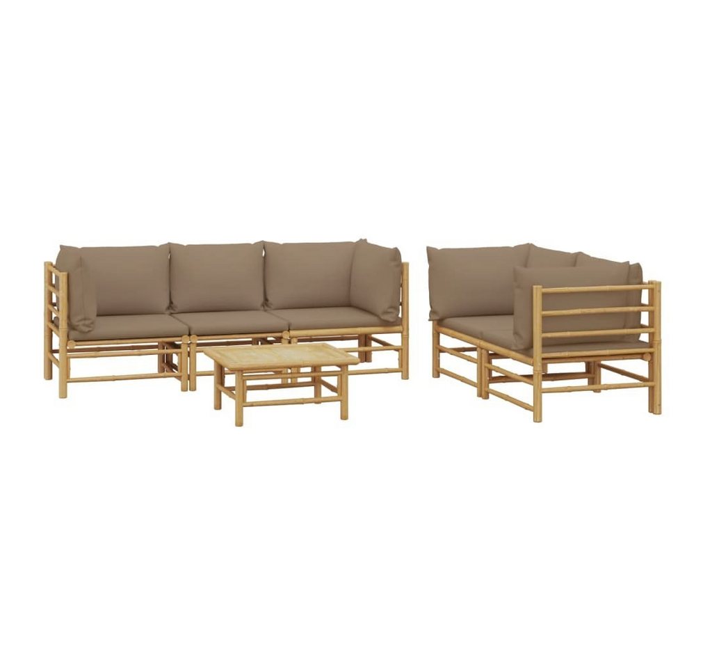 vidaXL Gartenlounge-Set 6-tlg. Garten-Lounge-Set mit Kissen Taupe Bambus, (1-tlg) von vidaXL