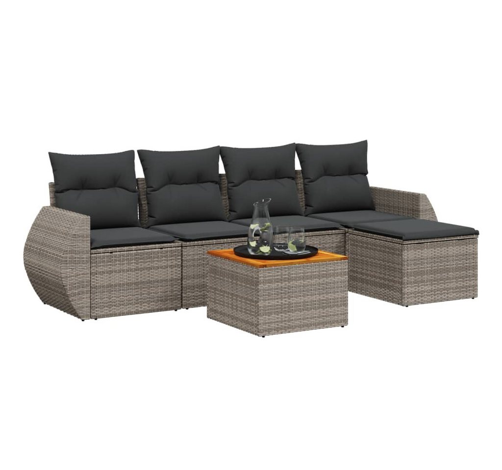 vidaXL Gartenlounge-Set 6-tlg. Garten-Sofagarnitur mit Kissen Grau Poly Rattan, (1-tlg) von vidaXL