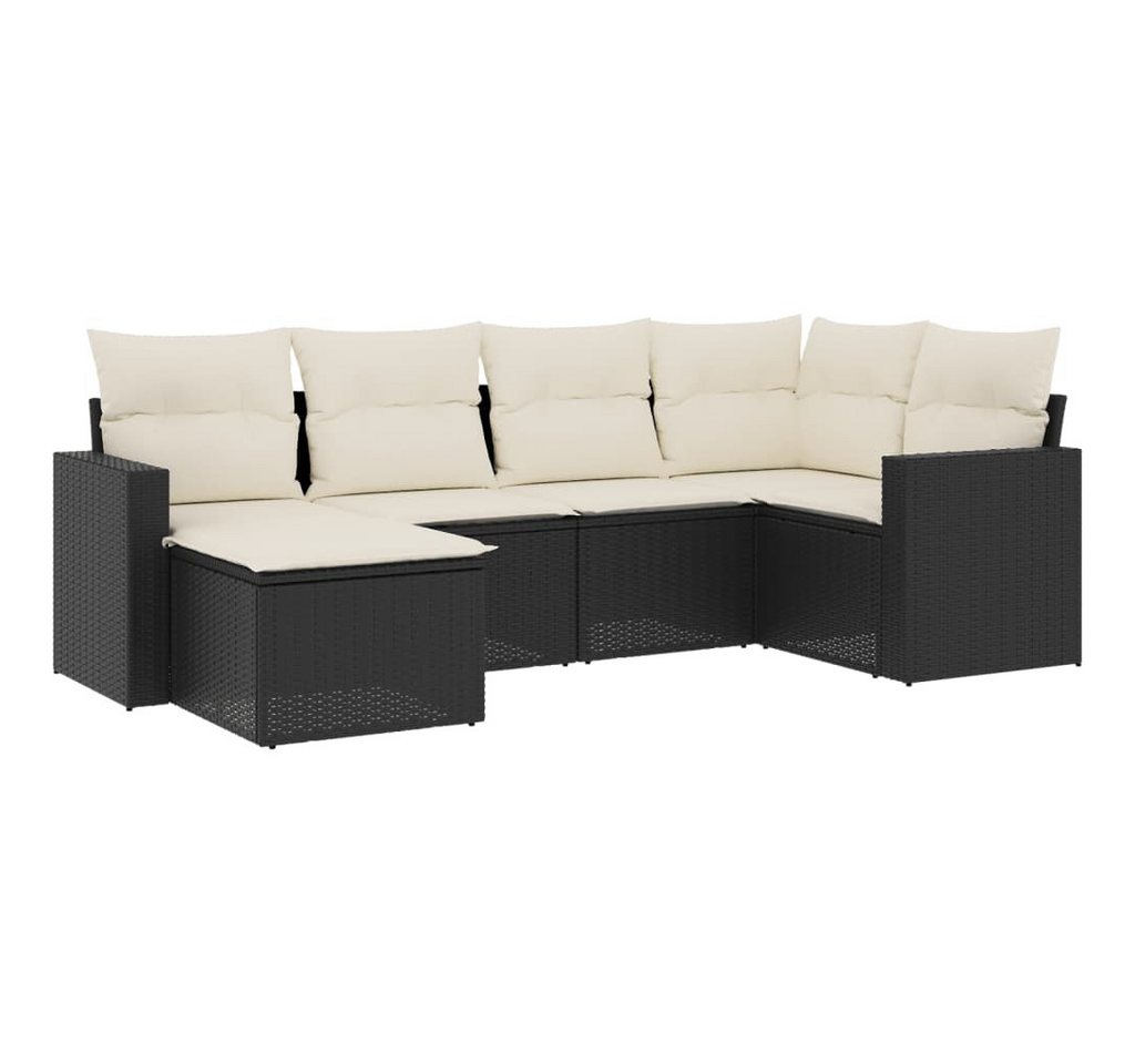 vidaXL Gartenlounge-Set 6-tlg. Garten-Sofagarnitur mit Kissen Schwarz Poly Rattan, (1-tlg) von vidaXL