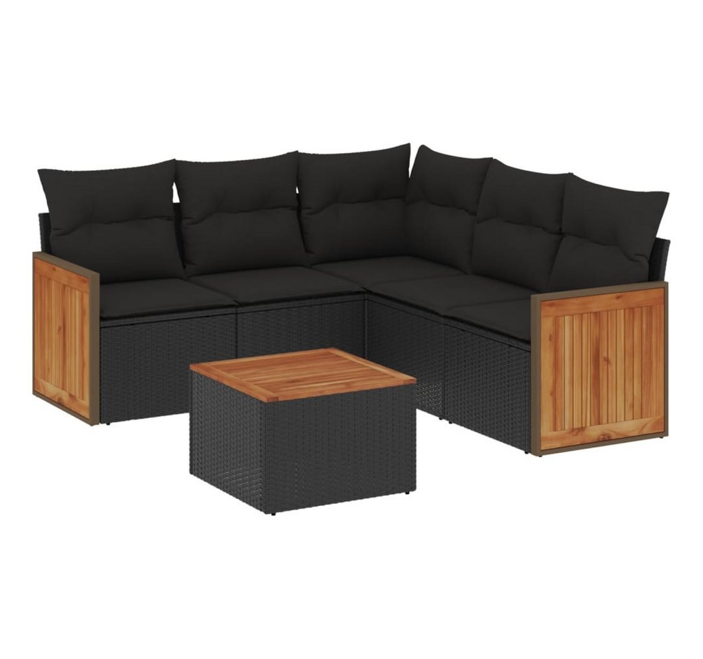 vidaXL Gartenlounge-Set 6-tlg. Garten-Sofagarnitur mit Kissen Schwarz Poly Rattan, (1-tlg) von vidaXL