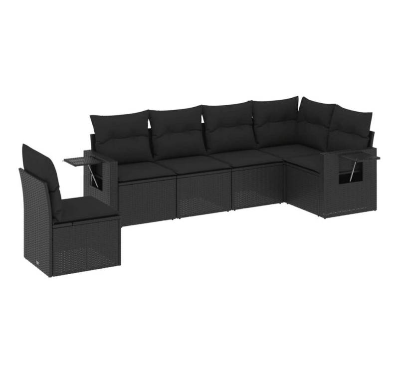 vidaXL Gartenlounge-Set 6-tlg. Garten-Sofagarnitur mit Kissen Schwarz Poly Rattan, (1-tlg) von vidaXL