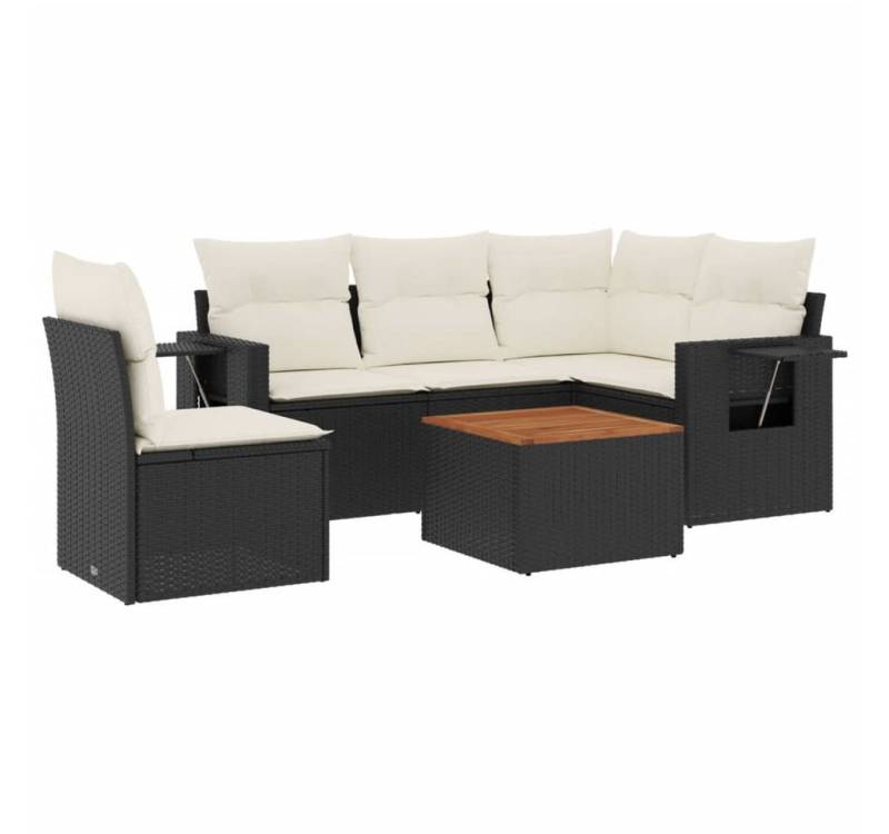 vidaXL Gartenlounge-Set 6-tlg. Garten-Sofagarnitur mit Kissen Schwarz Poly Rattan, (1-tlg) von vidaXL