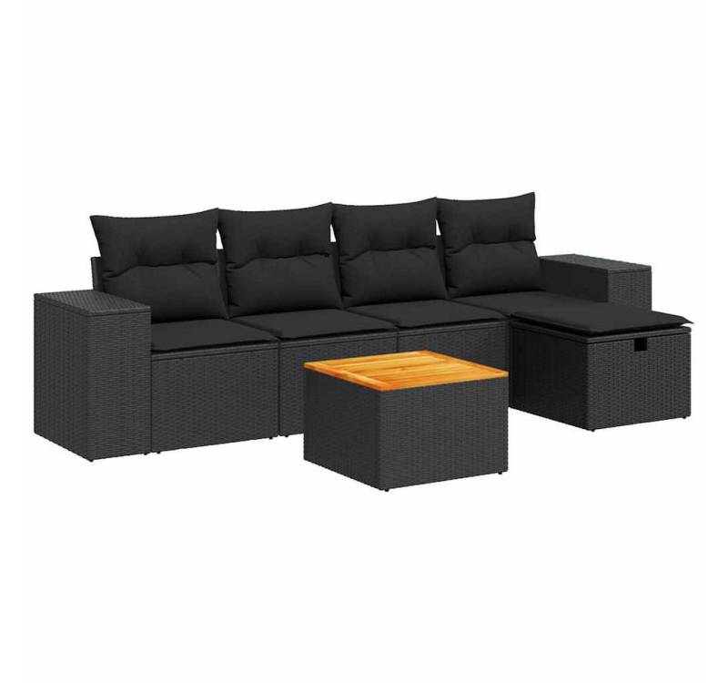 vidaXL Gartenlounge-Set 6-tlg. Garten-Sofagarnitur mit Kissen Schwarz Poly Rattan, (1-tlg) von vidaXL