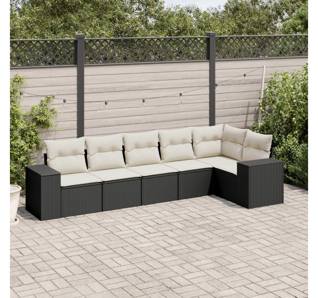 vidaXL Gartenlounge-Set 6-tlg. Garten-Sofagarnitur mit Kissen Schwarz Poly Rattan von vidaXL