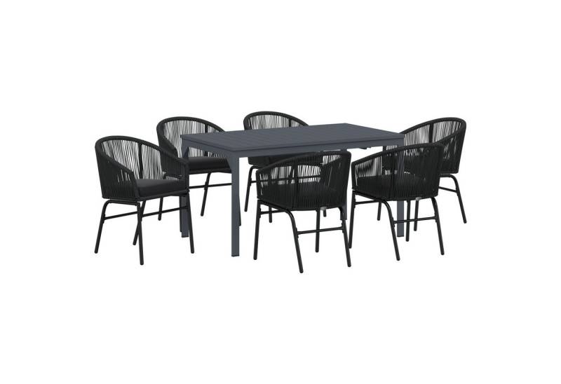 vidaXL Gartenlounge-Set Garten Essgruppe 7 pcs Schwarz Groß Metall & Seil, (7-tlg) von vidaXL