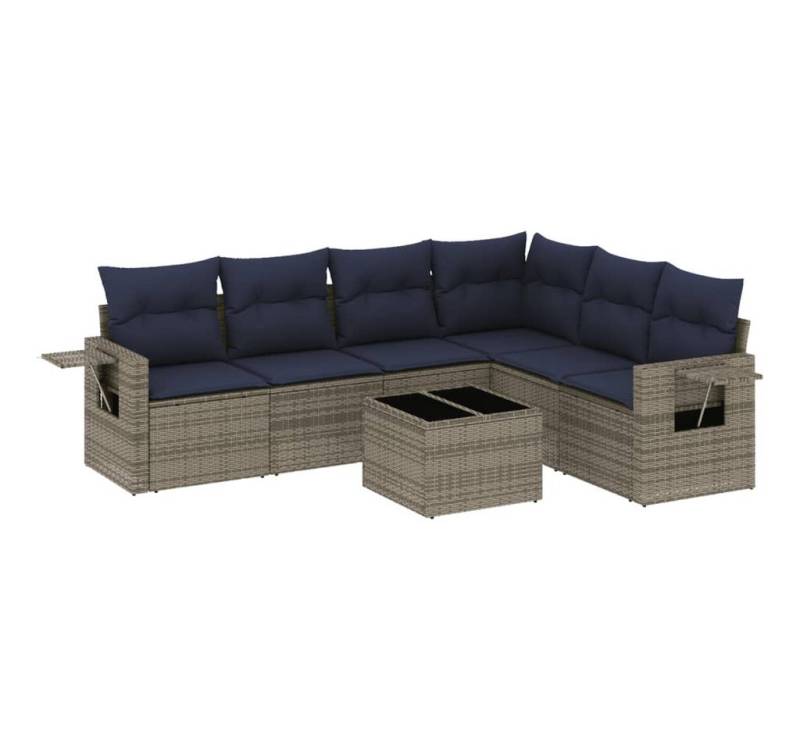 vidaXL Gartenlounge-Set 7-teiliges Gartensofa-Set mit Kissen, grau, Polyrattan, (1-tlg) von vidaXL