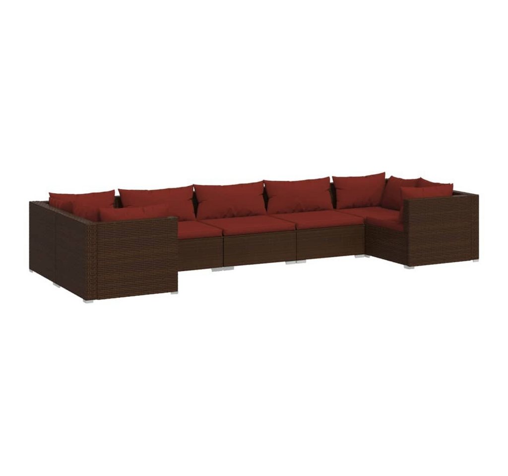 vidaXL Gartenlounge-Set 7-tlg. Garten-Lounge-Set mit Kissen Poly Rattan Braun, (1-tlg) von vidaXL