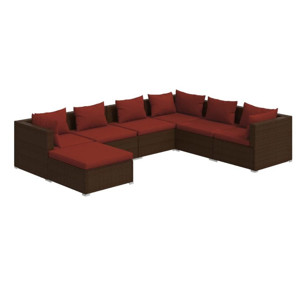 vidaXL Gartenlounge-Set 7-tlg. Garten-Lounge-Set mit Kissen Poly Rattan Braun, (1-tlg) von vidaXL