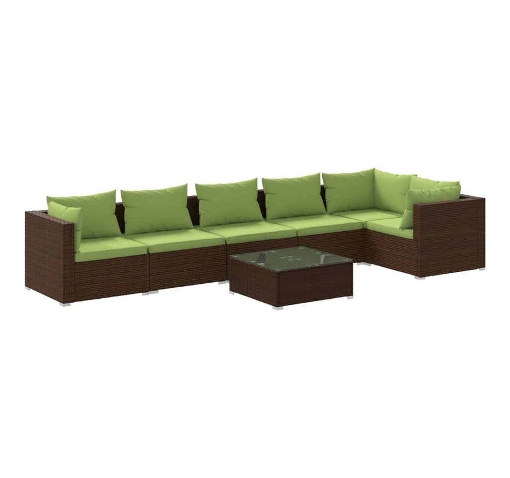 vidaXL Gartenlounge-Set 7-tlg. Garten-Lounge-Set mit Kissen Poly Rattan Braun, (1-tlg) von vidaXL