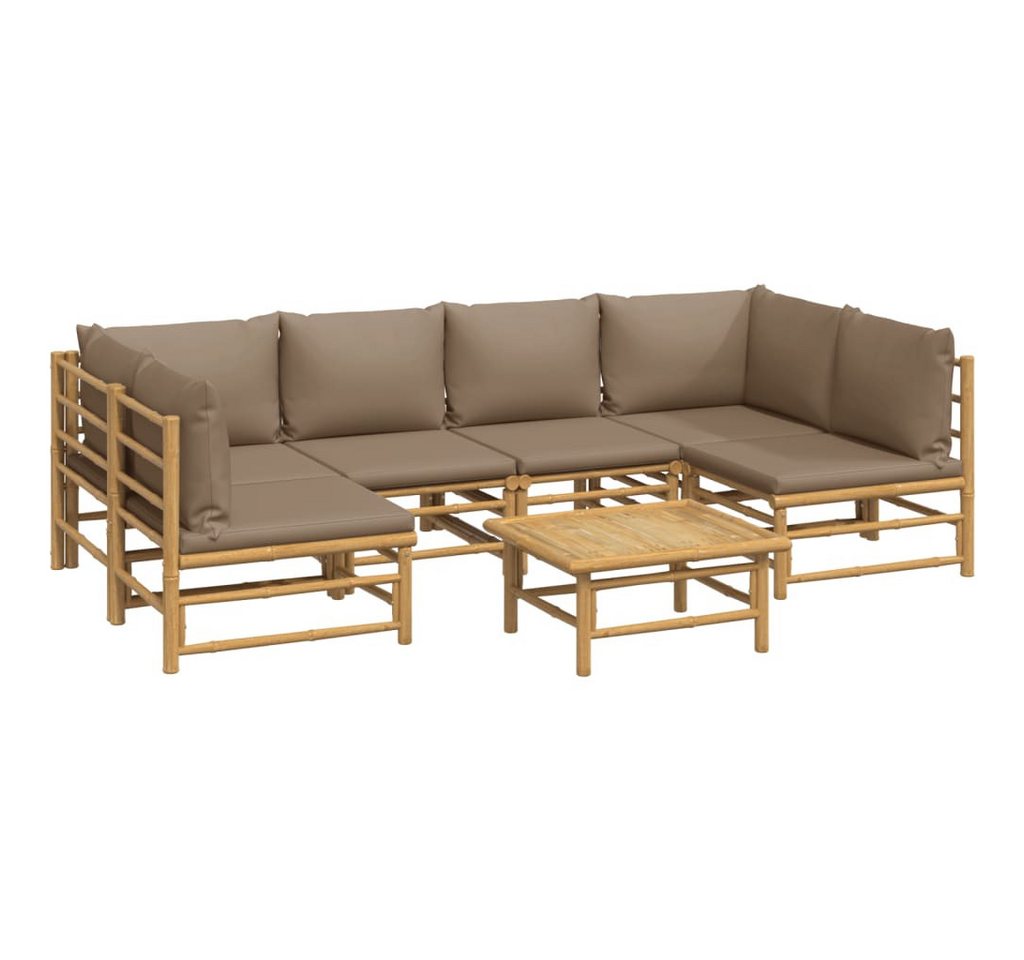 vidaXL Gartenlounge-Set 7-tlg. Garten-Lounge-Set mit Taupe Kissen Bambus, (1-tlg) von vidaXL