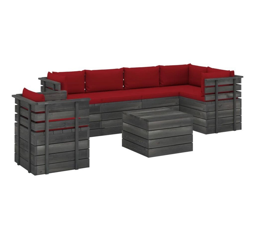 vidaXL Gartenlounge-Set 7-tlg. Garten-Sofagarnitur aus Paletten mit Kissen Kiefernholz, (7-tlg) von vidaXL