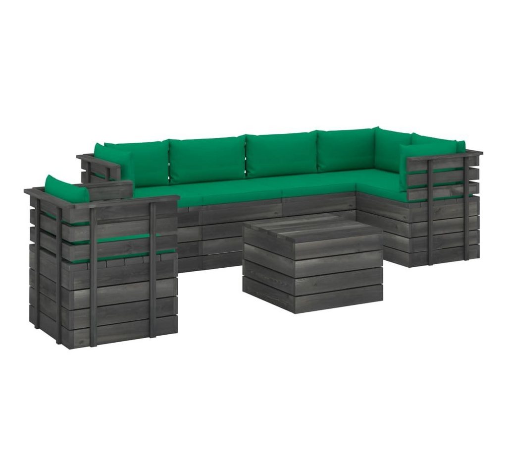 vidaXL Gartenlounge-Set 7-tlg. Garten-Sofagarnitur aus Paletten mit Kissen Kiefernholz, (7-tlg) von vidaXL