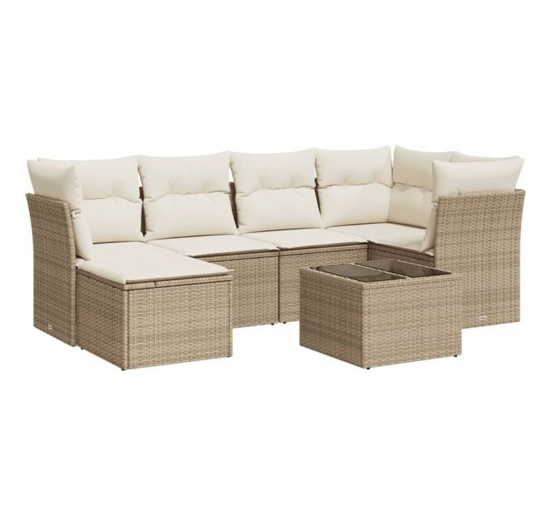 vidaXL Gartenlounge-Set 7-tlg. Garten-Sofagarnitur mit Kissen Beige Poly Rattan, (1-tlg) von vidaXL