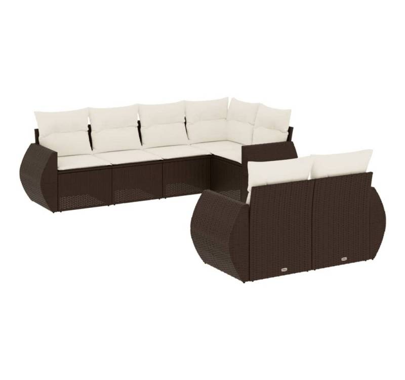 vidaXL Gartenlounge-Set 7-tlg. Garten-Sofagarnitur mit Kissen Braun Poly Rattan, (1-tlg) von vidaXL