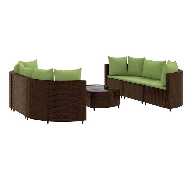 vidaXL Gartenlounge-Set 7-tlg. Garten-Sofagarnitur mit Kissen Braun Poly Rattan, (6-tlg) von vidaXL