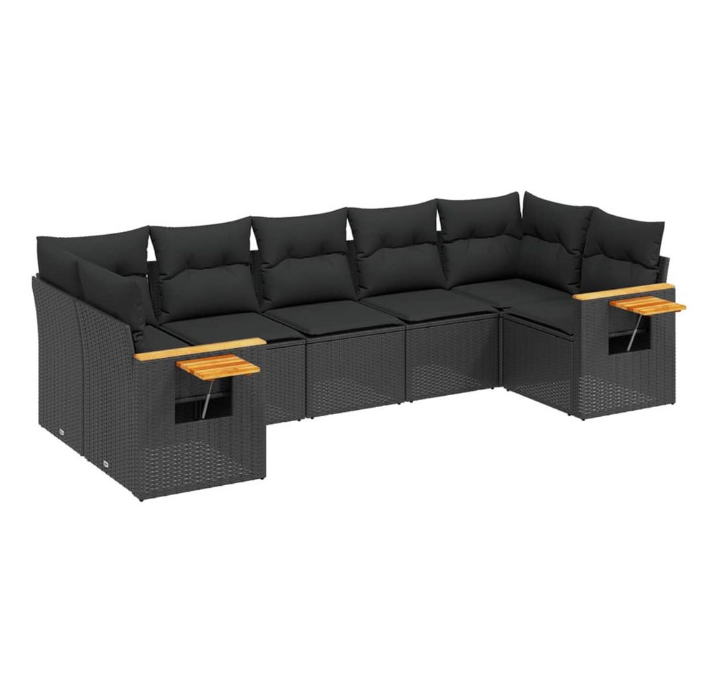 vidaXL Gartenlounge-Set 7-tlg. Garten-Sofagarnitur mit Kissen Schwarz Poly Rattan, (1-tlg) von vidaXL