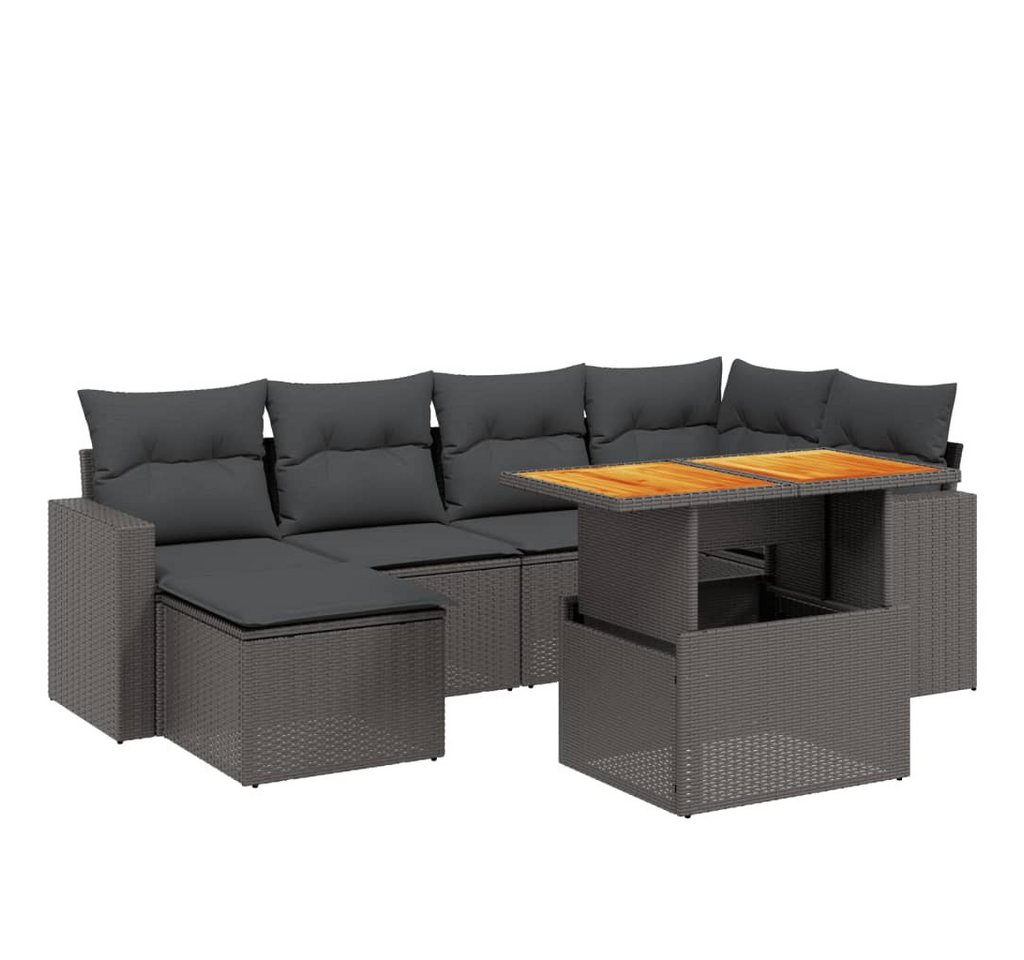 vidaXL Gartenlounge-Set 7-tlg. Garten-Sofagarnitur mit Kissen Schwarz Poly Rattan, (1-tlg) von vidaXL