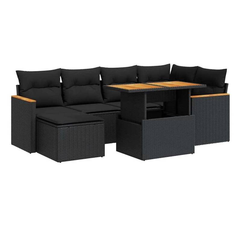 vidaXL Gartenlounge-Set 7-tlg. Garten-Sofagarnitur mit Kissen Schwarz Poly Rattan, (1-tlg) von vidaXL