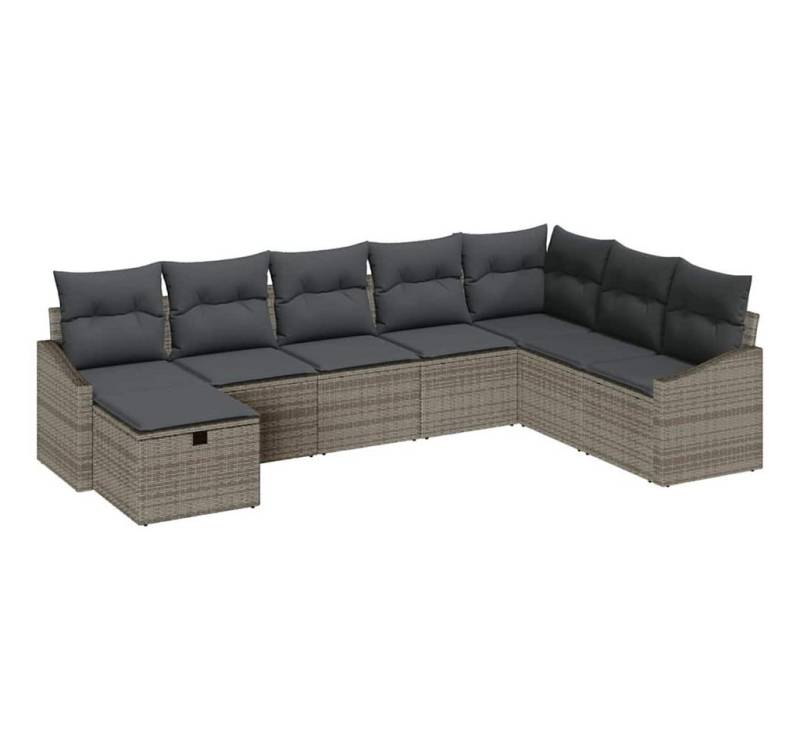 vidaXL Gartenlounge-Set Garten-Sofa-Set mit Kissen 8 pcs Grau Poly Rattan, (8-tlg) von vidaXL