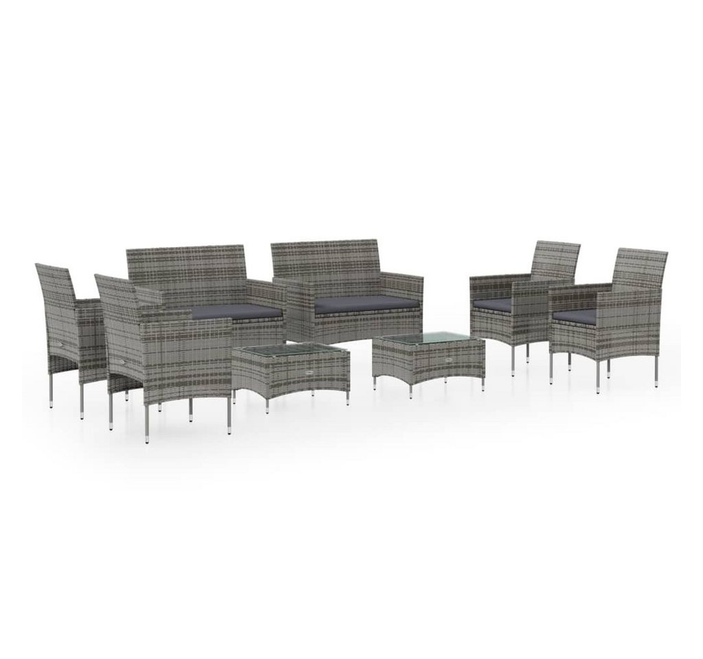 vidaXL Gartenlounge-Set 8-tlg. Garten-Lounge-Set mit Auflagen Poly Rattan Grau, (8-tlg) von vidaXL