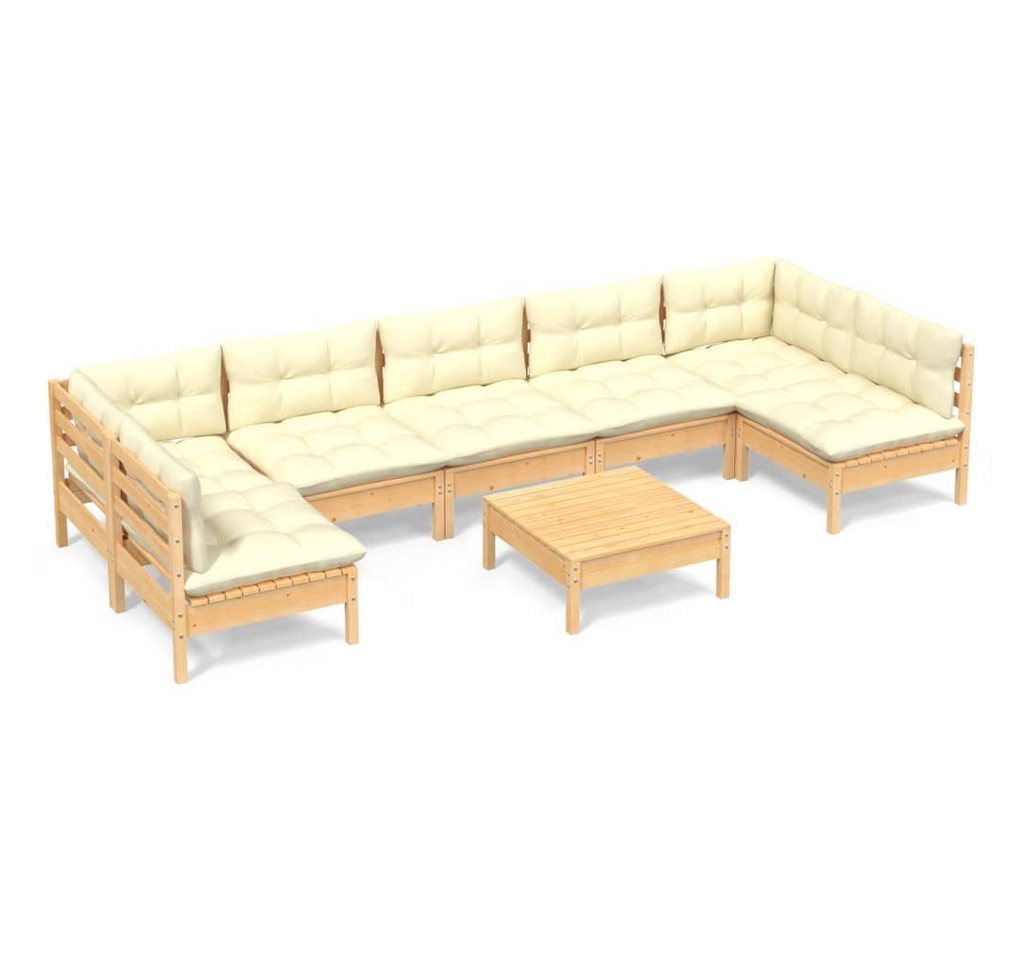 vidaXL Gartenlounge-Set 8-tlg. Garten-Lounge-Set mit Creme Kissen Massivholz Kiefer, (1-tlg) von vidaXL