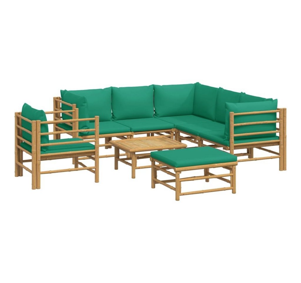 vidaXL Gartenlounge-Set 8-tlg. Garten-Lounge-Set mit Grünen Kissen Bambus, (1-tlg) von vidaXL