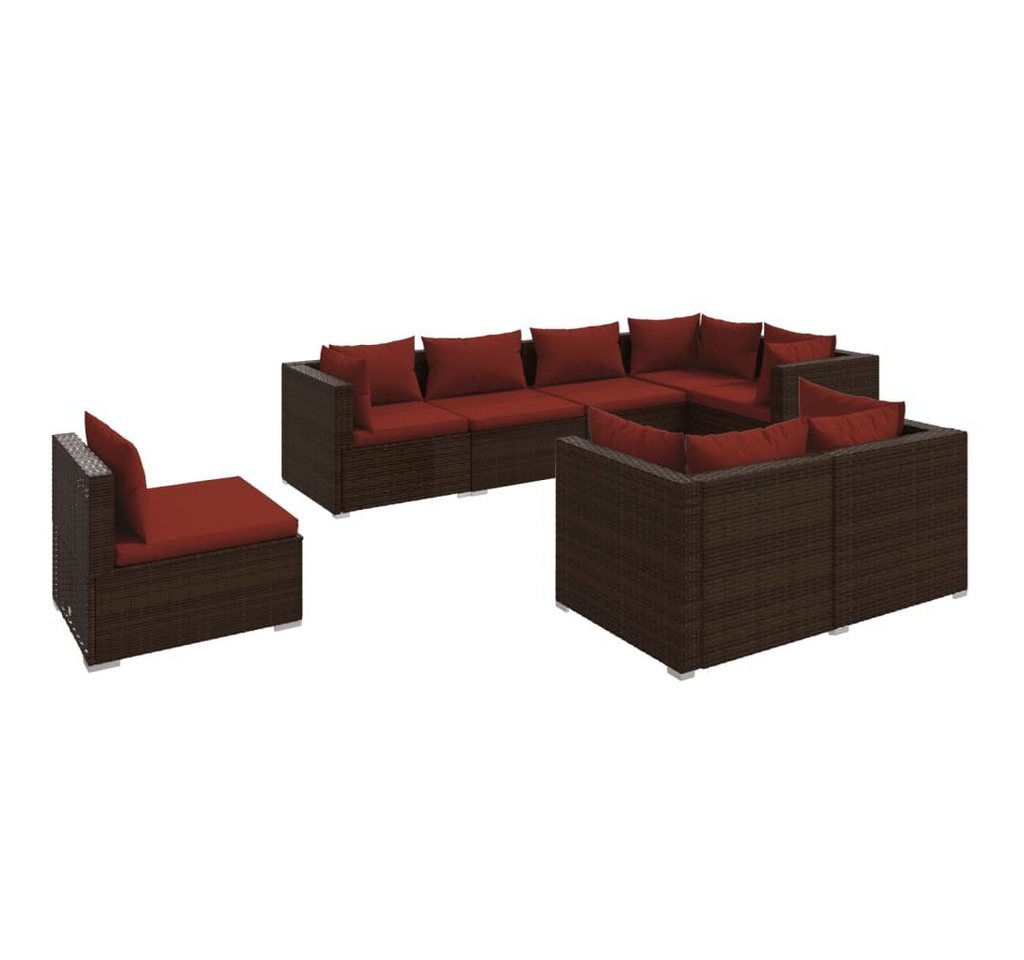 vidaXL Gartenlounge-Set 8-tlg. Garten-Lounge-Set mit Kissen Poly Rattan Braun, (1-tlg) von vidaXL