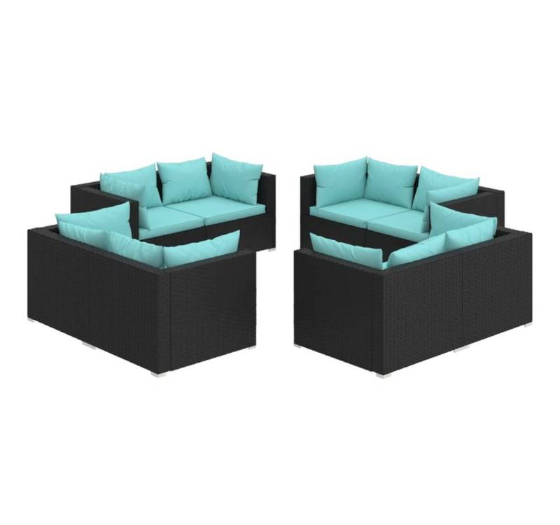vidaXL Gartenlounge-Set 8-tlg. Garten-Lounge-Set mit Kissen Poly Rattan Schwarz, (1-tlg) von vidaXL