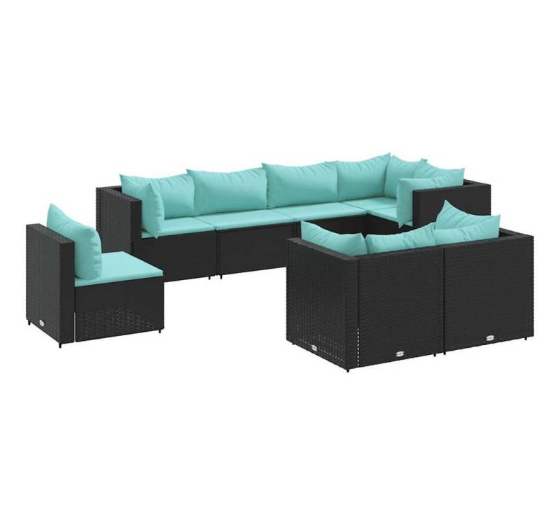 vidaXL Gartenlounge-Set 8-tlg. Garten-Lounge-Set mit Kissen Schwarz Poly Rattan, (8-tlg) von vidaXL