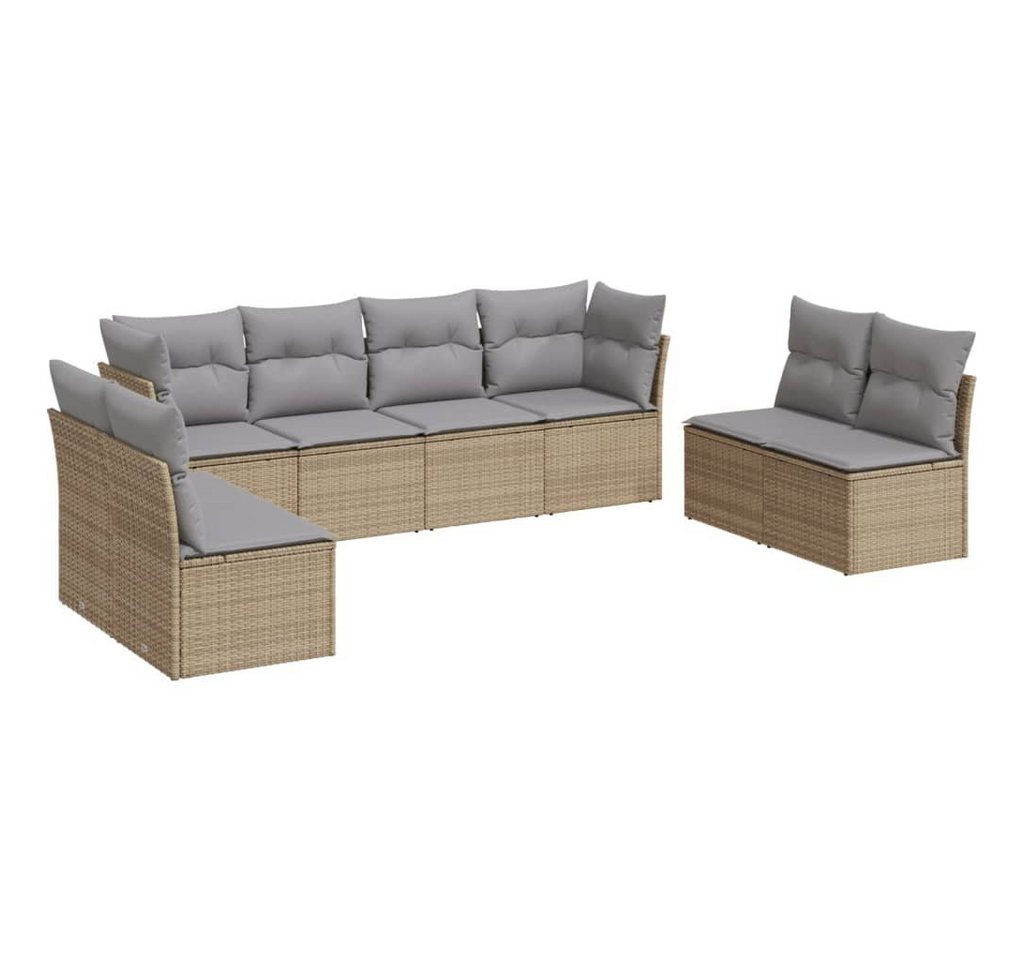 vidaXL Gartenlounge-Set 8-tlg. Garten-Sofagarnitur mit Kissen Beige Poly Rattan, (1-tlg) von vidaXL