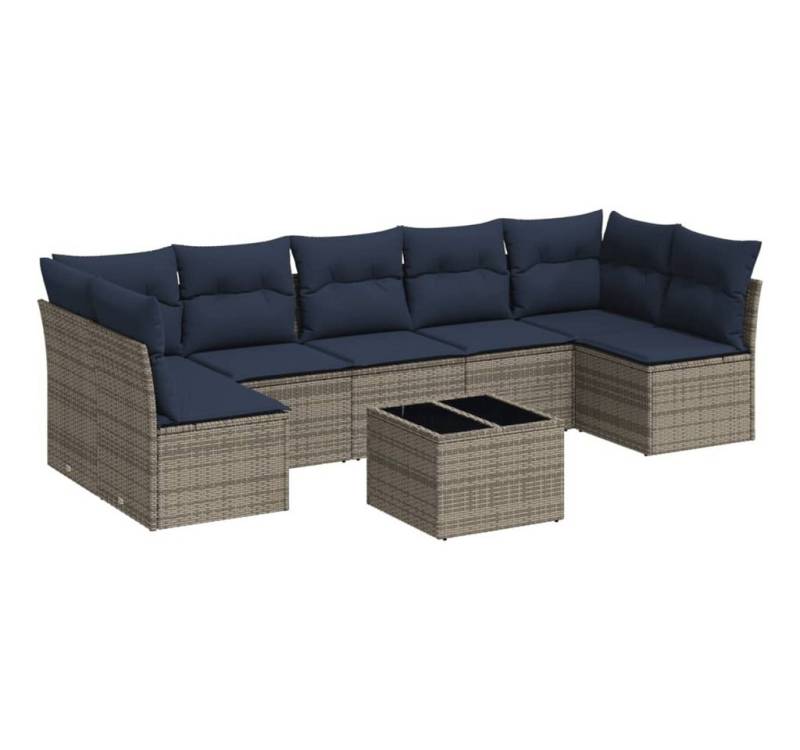 vidaXL Gartenlounge-Set 8-tlg. Garten-Sofagarnitur mit Kissen Grau Poly Rattan, (1-tlg) von vidaXL