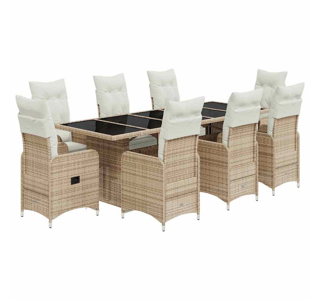 vidaXL Gartenlounge-Set 9-tlg. Garten-Bistro-Set mit Kissen Beige Poly Rattan, (8-tlg) von vidaXL