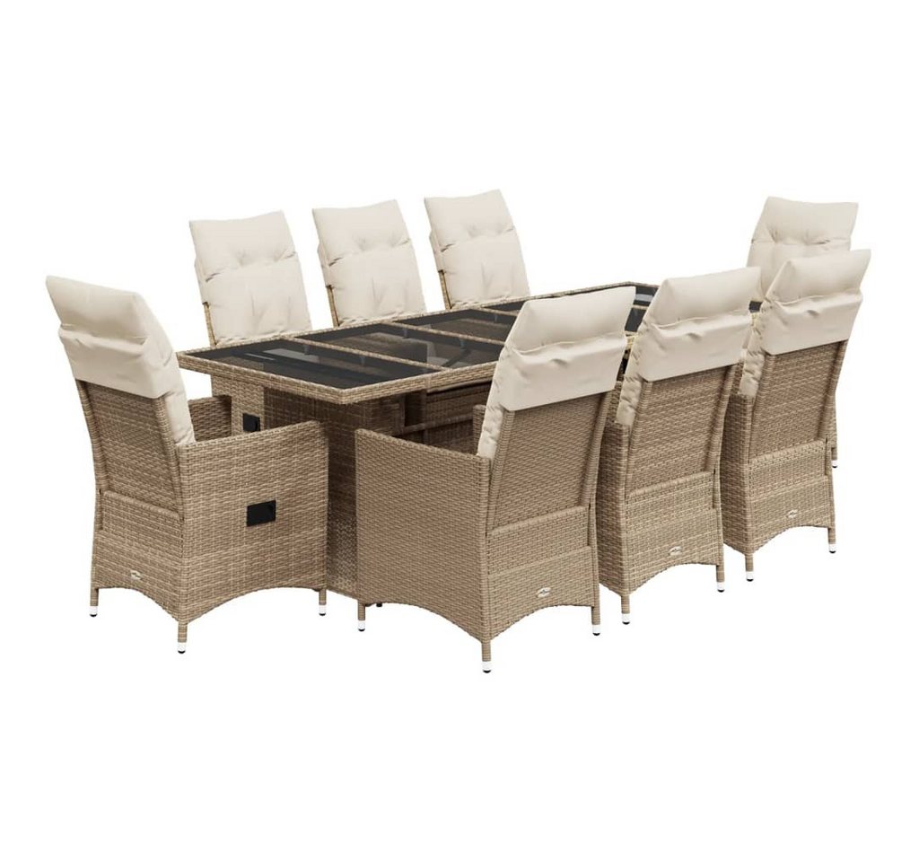 vidaXL Gartenlounge-Set 9-tlg. Garten-Bistro-Set mit Kissen Beige Poly Rattan, (8-tlg) von vidaXL