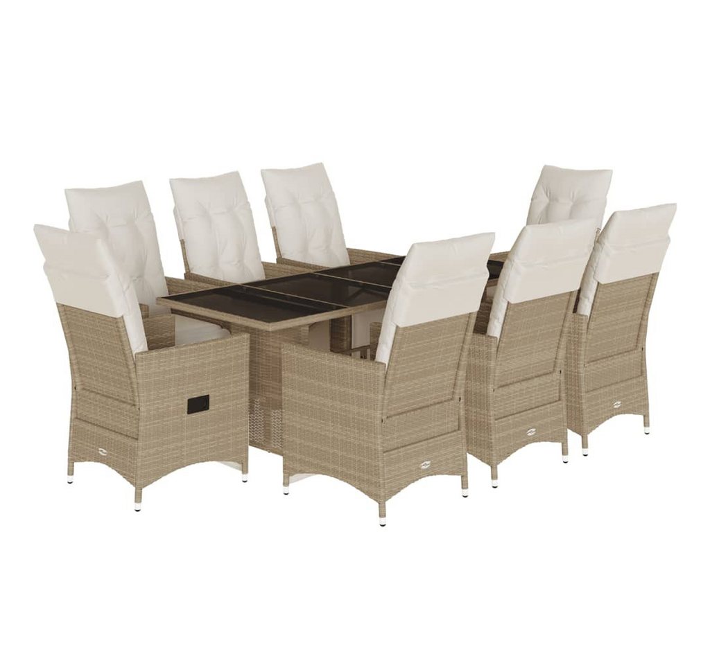 vidaXL Gartenlounge-Set 9-tlg. Garten-Bistro-Set mit Kissen Beige Poly Rattan, (8-tlg) von vidaXL